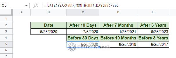 subtracting date values from a date